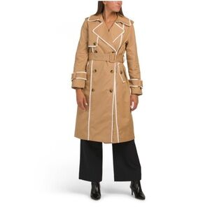 7 For All Mankind White Trimmed Belted Trench Coat in Tan/White Size M